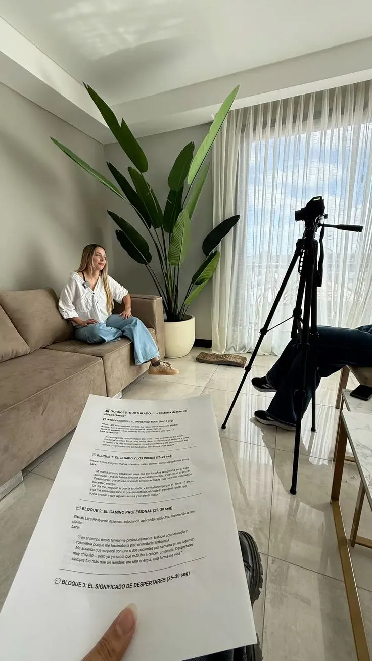Grabación de una entrevista con guion durante un día de rodaje para redes sociales
